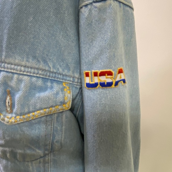 Faded Glory Denim‎ Jacket USA Eagle Train Patchwork Light Wash Retro Style L - Picture 5 of 9